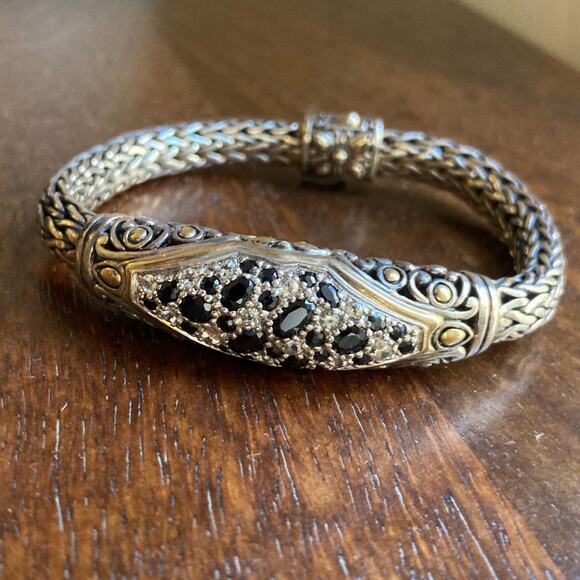Estate 18k & Sterling John Hardy Lava Blue Colorway Elliptical Station Bracelet - Picture 1 of 13